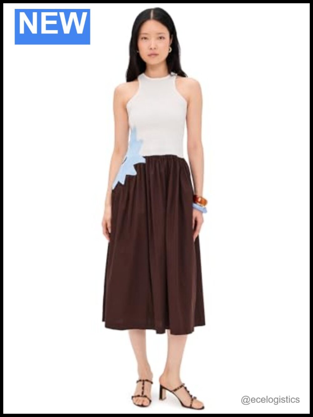 Womens Smocked Midi Dress Pockets Sun Applique Casual 100% Cotton